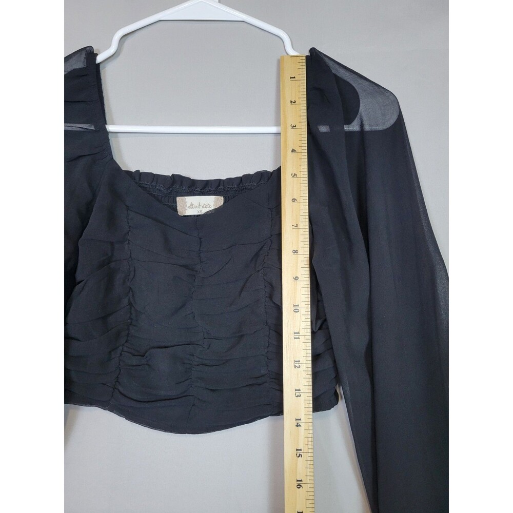 Altar'd State Black Chiffon Sheer Long Sleeve Ruched Crop Top XS Dark Romantic - Picture 7 of 11